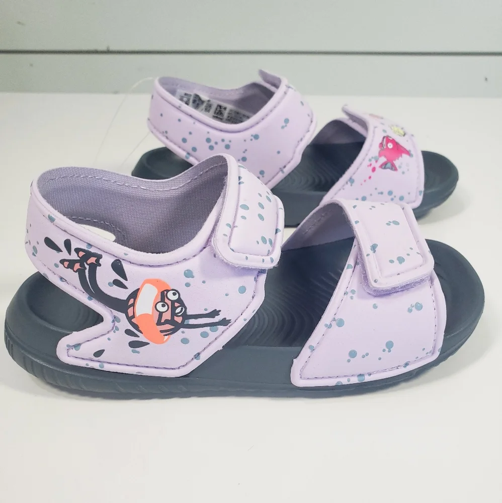Adidas Altaswim C Purple Sea Creature Print Water-Friendly Sandals Girl Size 8K